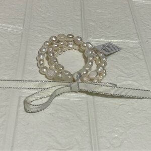 Set 3 Strand Stackable Baroque Freshwater White Pearl Stretch Bracelet